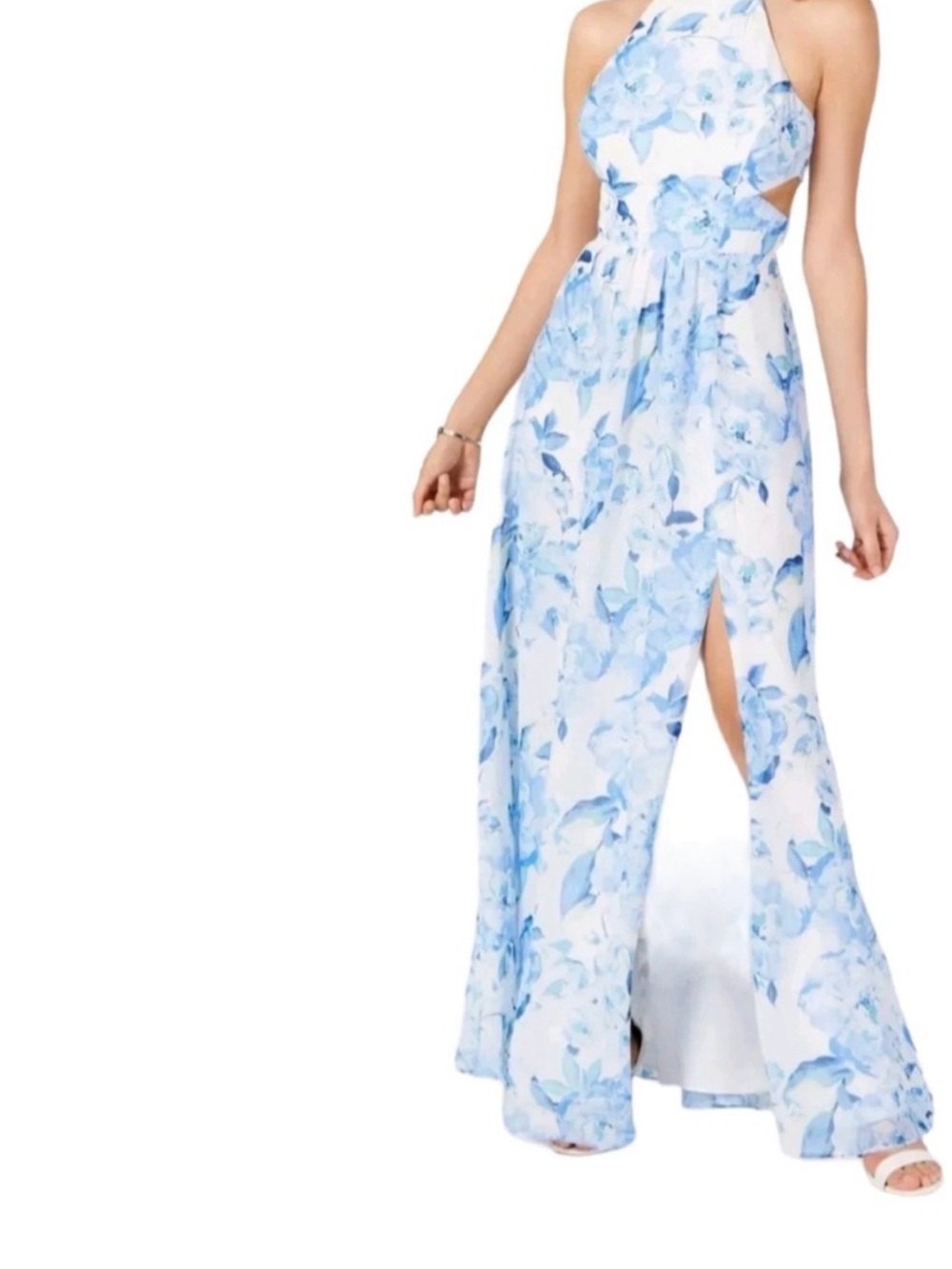 Morgan & Co. White Maxi Skirt with Blue Floral Print